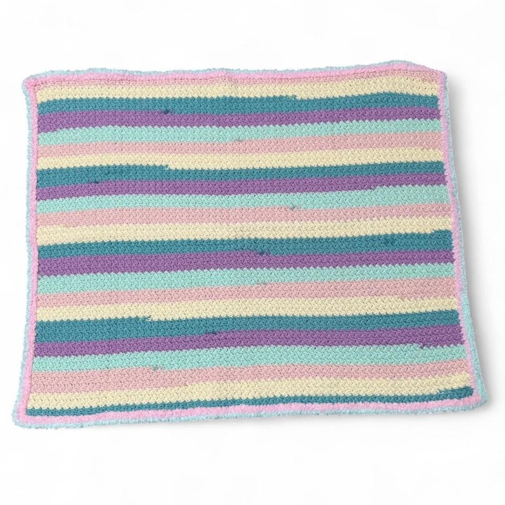 Handmade Pastel Striped Crochet Rug/Blanket – Soft‎ & Cozy